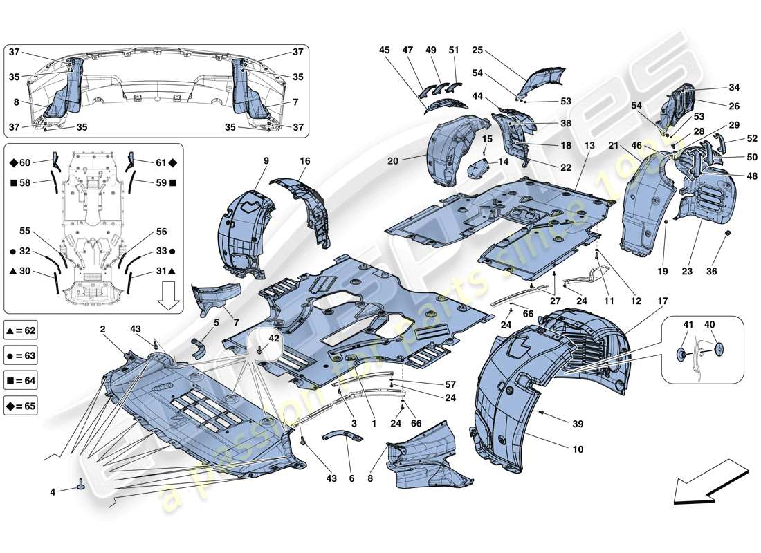 ferrari f12 tdf (rhd) bandeja inferior plana y ruedas diagrama de piezas