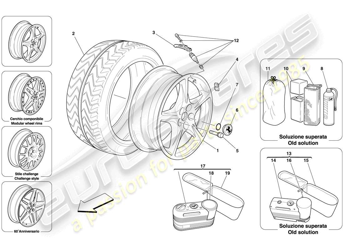 ferrari 612 sessanta (rhd) ruedas diagrama de piezas