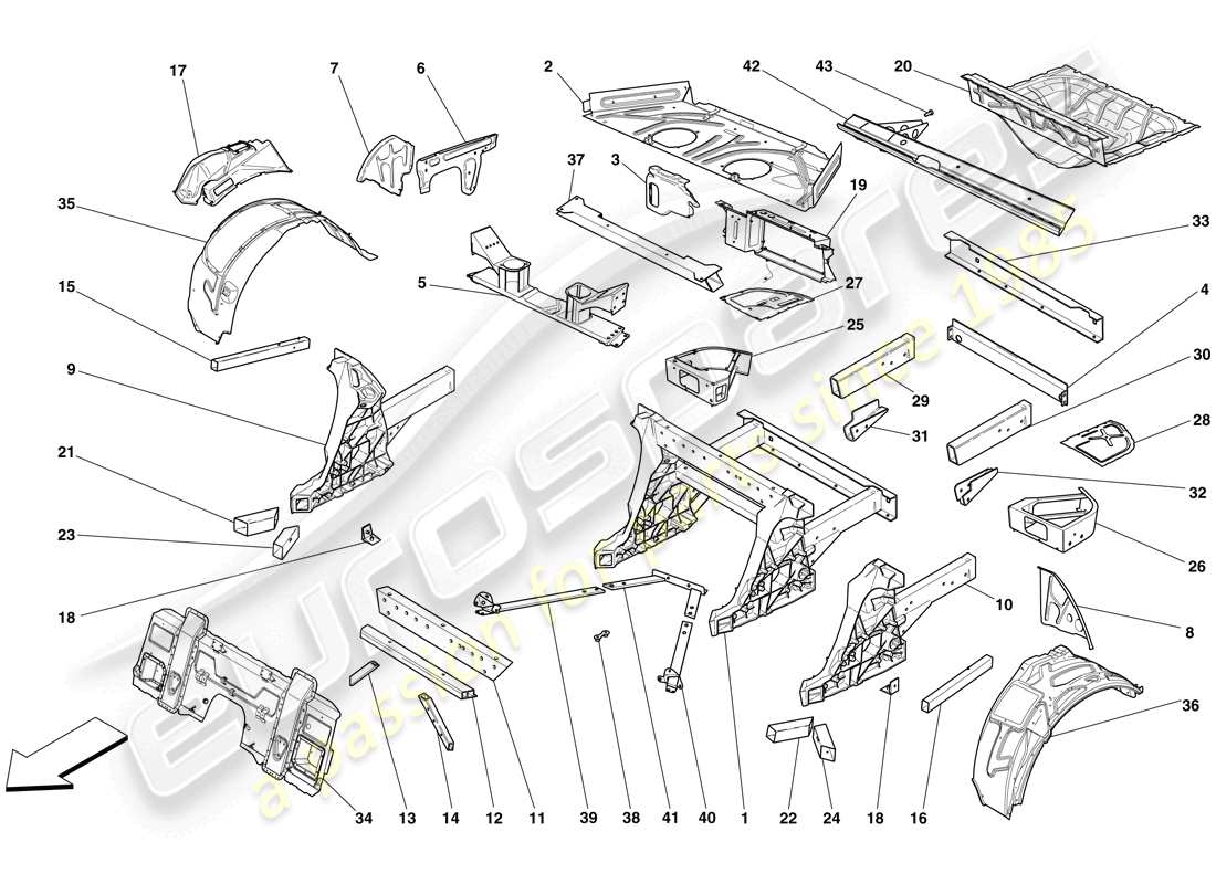 ferrari 599 sa aperta (usa) estructuras y elementos trasero del vehículo diagrama de piezas