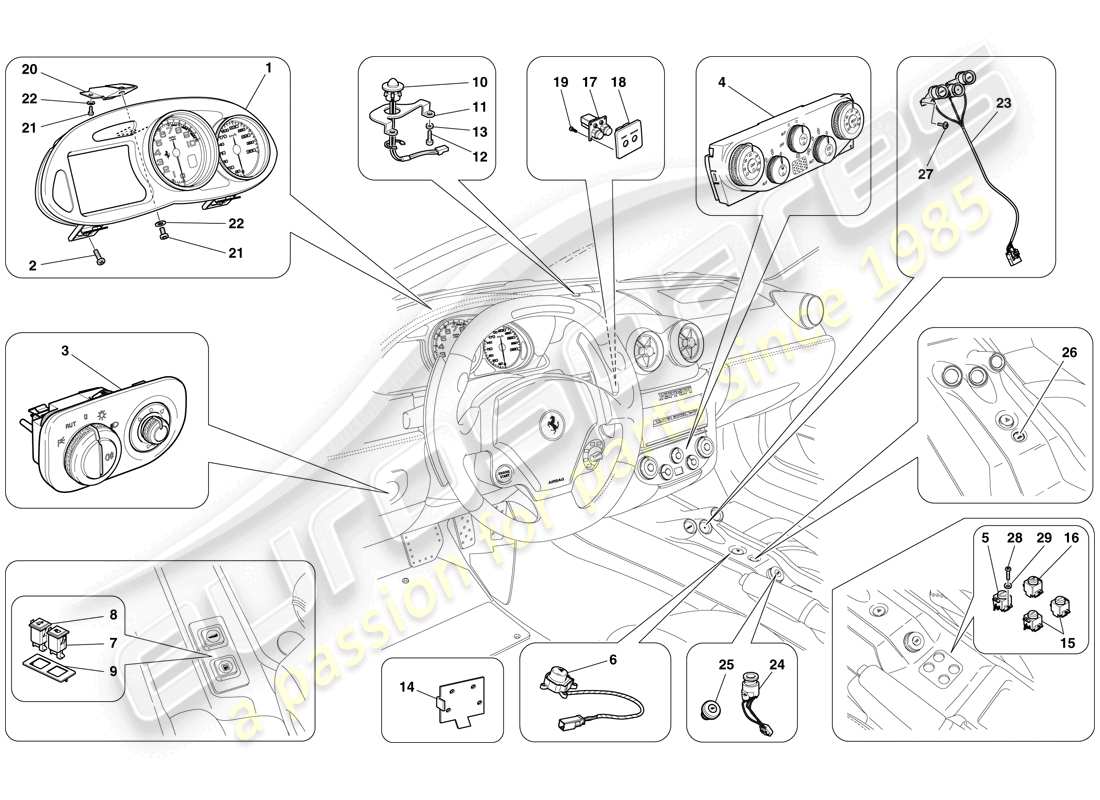ferrari 599 sa aperta (rhd) instrumentación diagrama de piezas