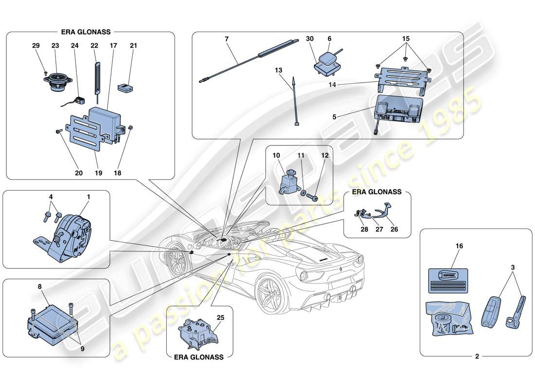 ferrari 488 spider (usa) diagrama de piezas del sistema antirrobo