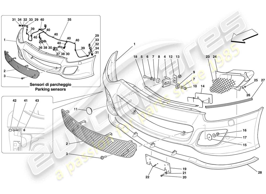 ferrari 599 gto (europe) diagrama de piezas del parachoques delantero
