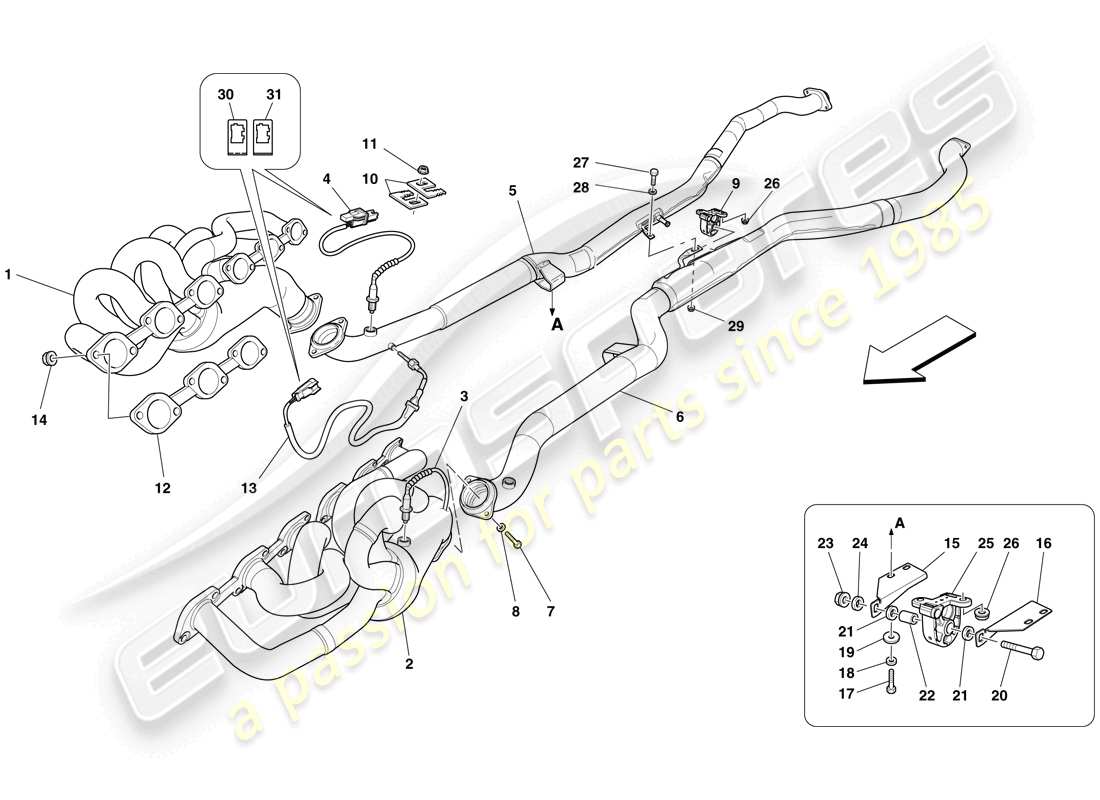 ferrari 599 gto (europe) diagrama de piezas del sistema de escape delantero