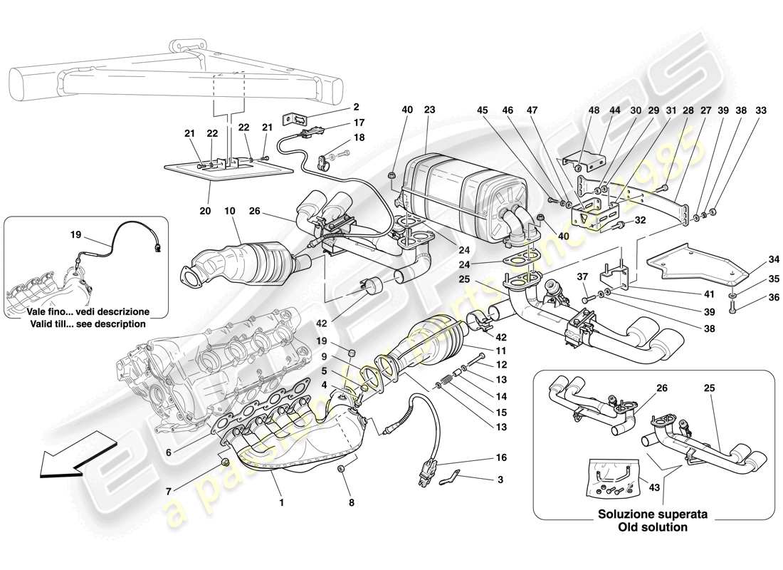ferrari f430 spider (europe) diagrama de piezas del sistema de escape de carreras