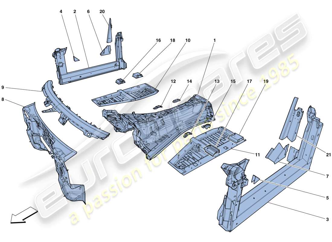 ferrari 812 superfast (europe) estructuras y elementos, centro del vehículo diagrama de piezas