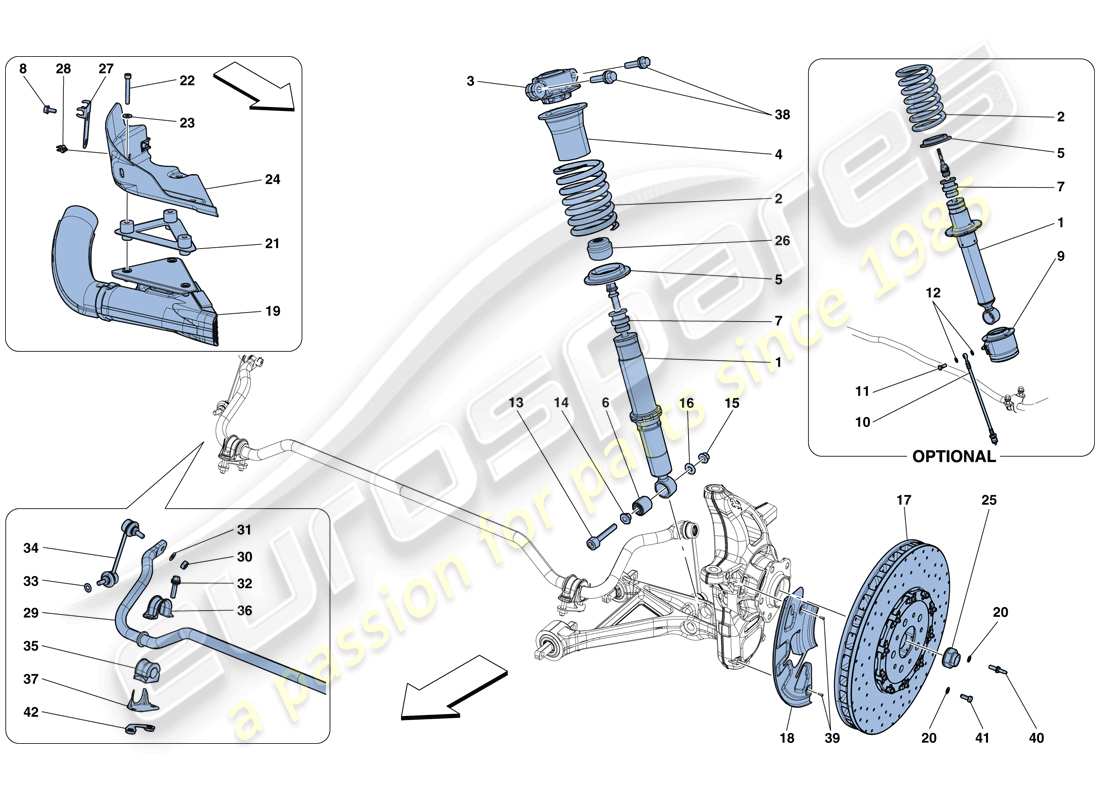 ferrari 812 superfast (europe) suspensión delantera - amortiguador y disco de freno diagrama de piezas