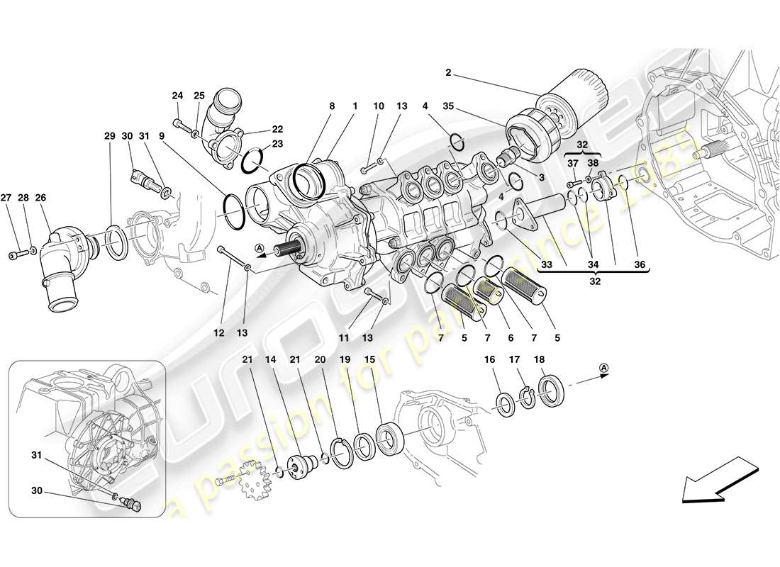 ferrari f430 coupe (usa) bomba de aceite / agua diagrama de piezas