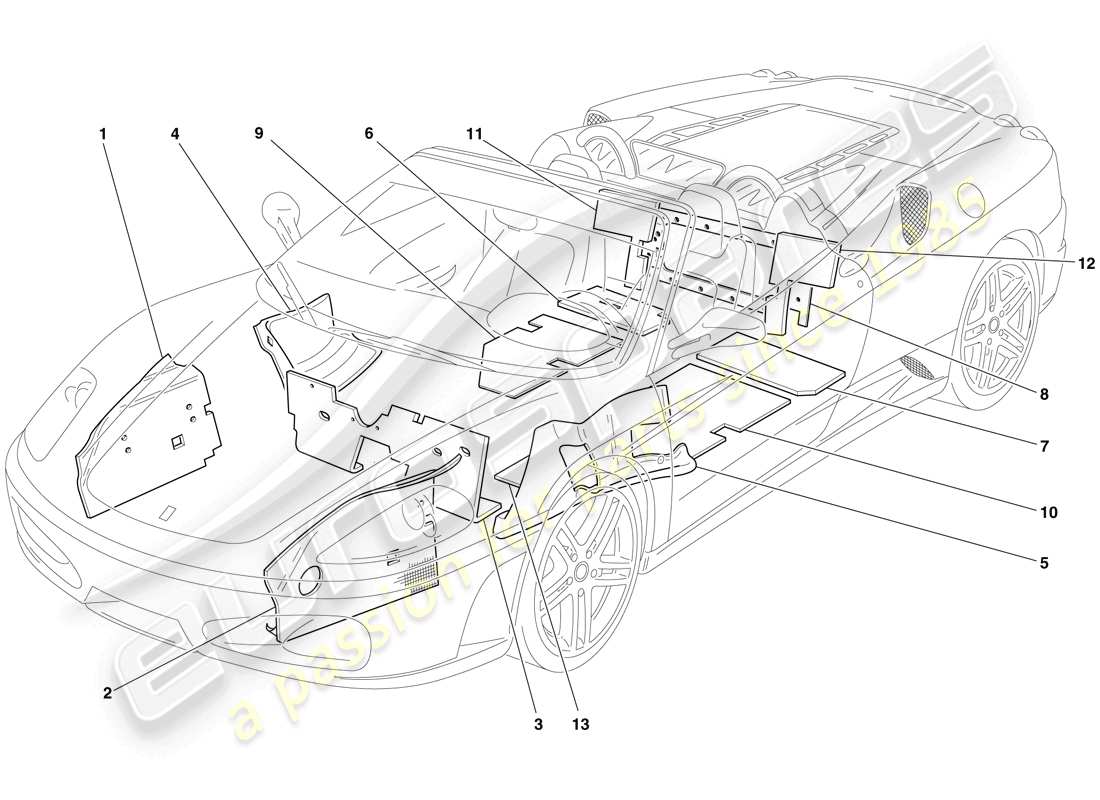 ferrari f430 spider (rhd) diagrama de piezas de aislamiento