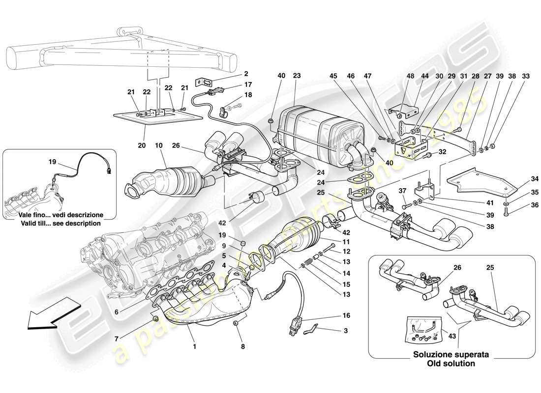 ferrari f430 spider (rhd) diagrama de piezas del sistema de escape de carreras