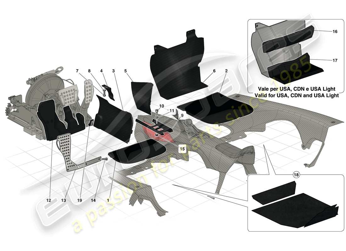 ferrari laferrari (usa) alfombrillas del habitáculo diagrama de piezas