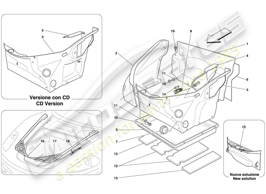 ferrari f430 spider (rhd) diagrama de piezas del adorno del compartimiento delantero