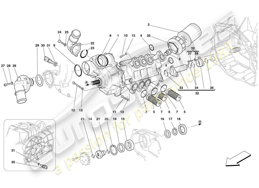 ferrari f430 spider (rhd) diagrama de piezas de la bomba de aceite/agua