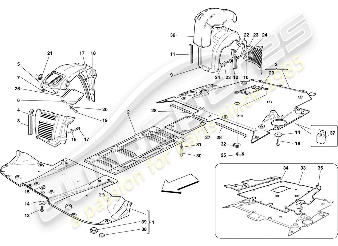 ferrari f430 coupe (usa) bandeja inferior plana y ruedas diagrama de piezas