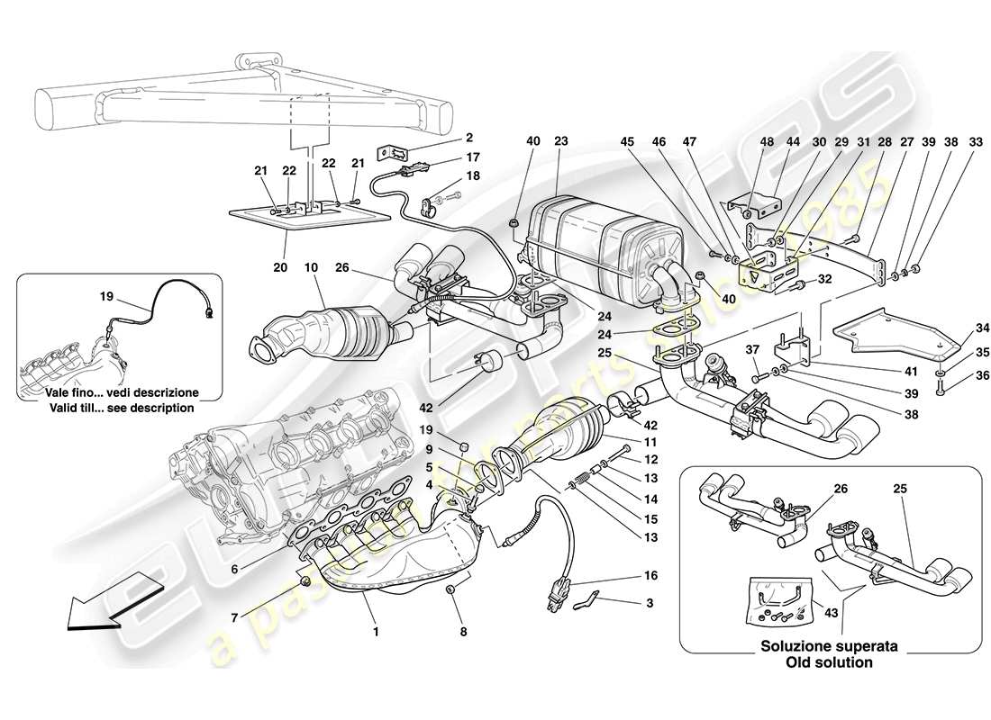 ferrari f430 coupe (usa) diagrama de piezas del sistema de escape de carreras