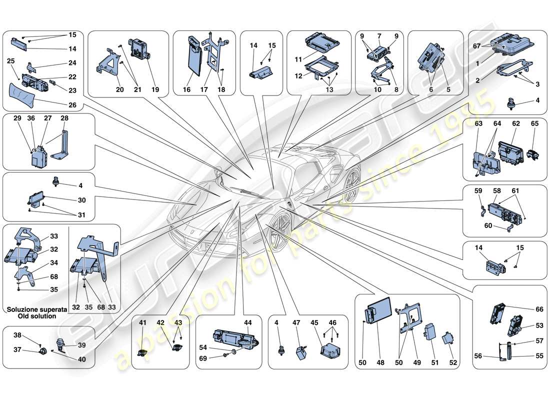 ferrari 488 spider (usa) diagrama de piezas de la ecu del vehículo