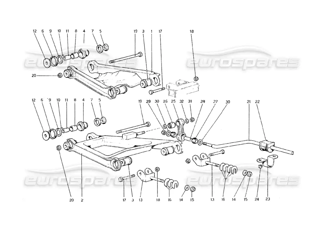 ferrari 308 gt4 dino (1979) suspensión trasera: amortiguador y disco de freno diagrama de piezas
