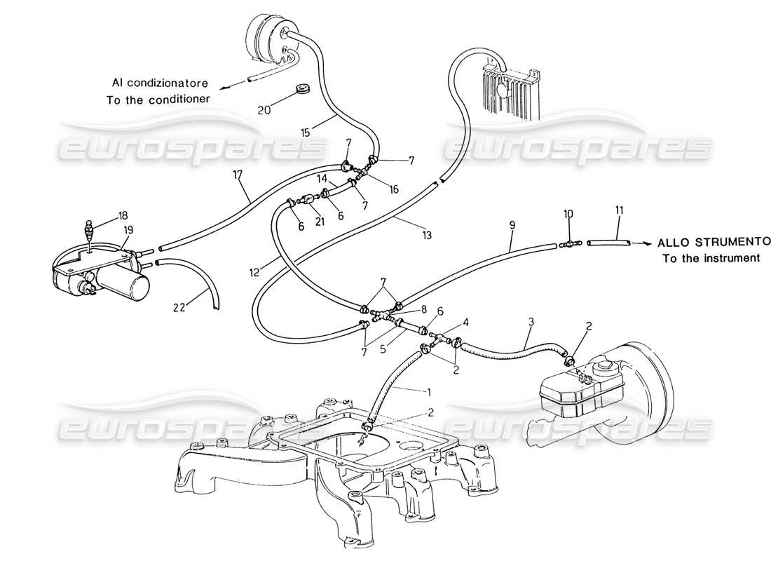 maserati 222 / 222e biturbo diagrama de piezas del sistema de evaporación (dirección izquierda sin sonda lambda)