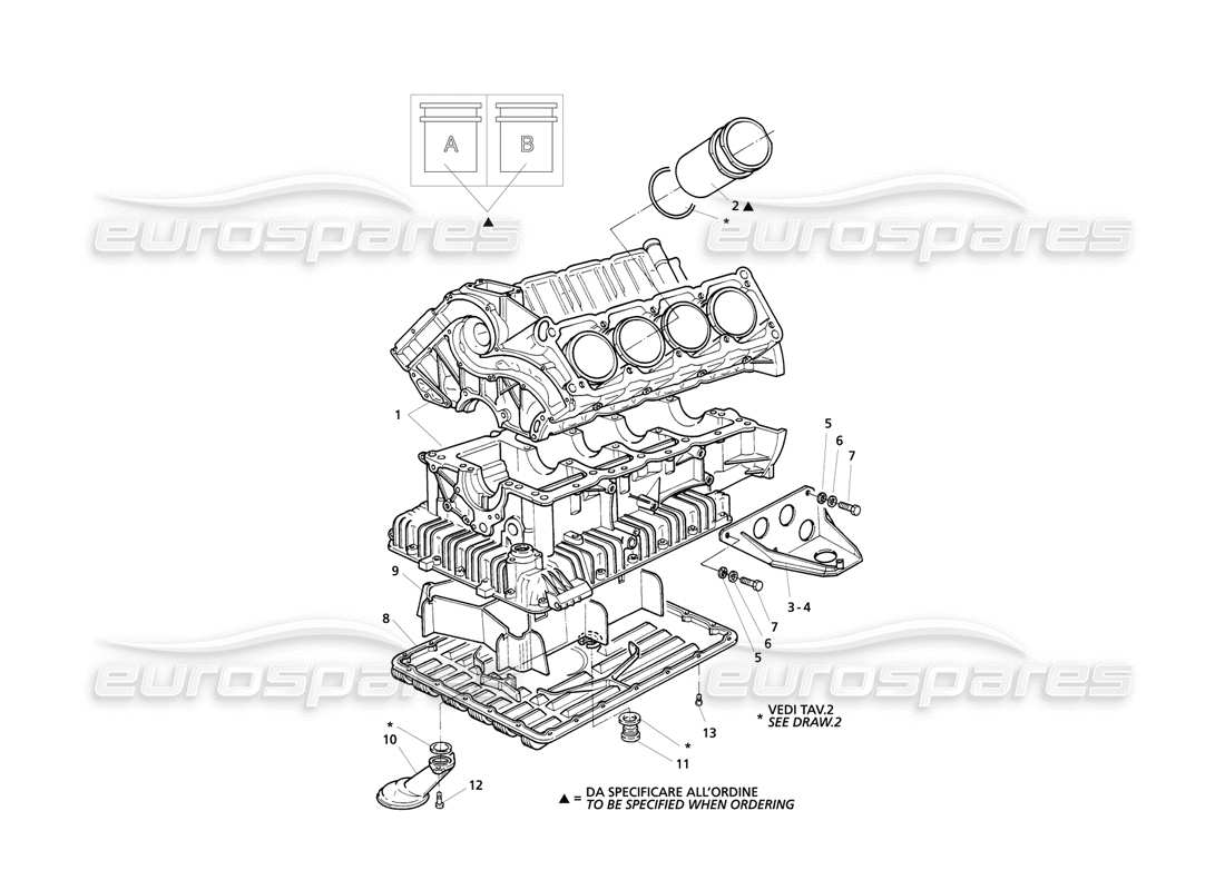 maserati qtp v8 evoluzione diagrama de piezas del bloque del motor y del cárter de aceite