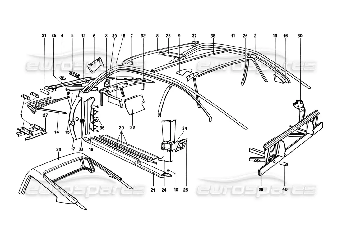ferrari 308 gtb (1980) carrocería - elementos internos diagrama de piezas