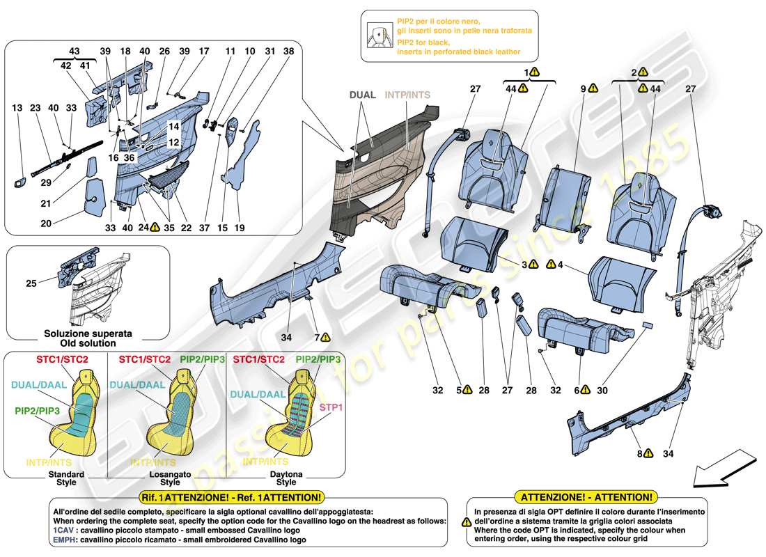 ferrari gtc4 lusso (usa) asiento trasero - cinturones de seguridad - acabado interior diagrama de piezas
