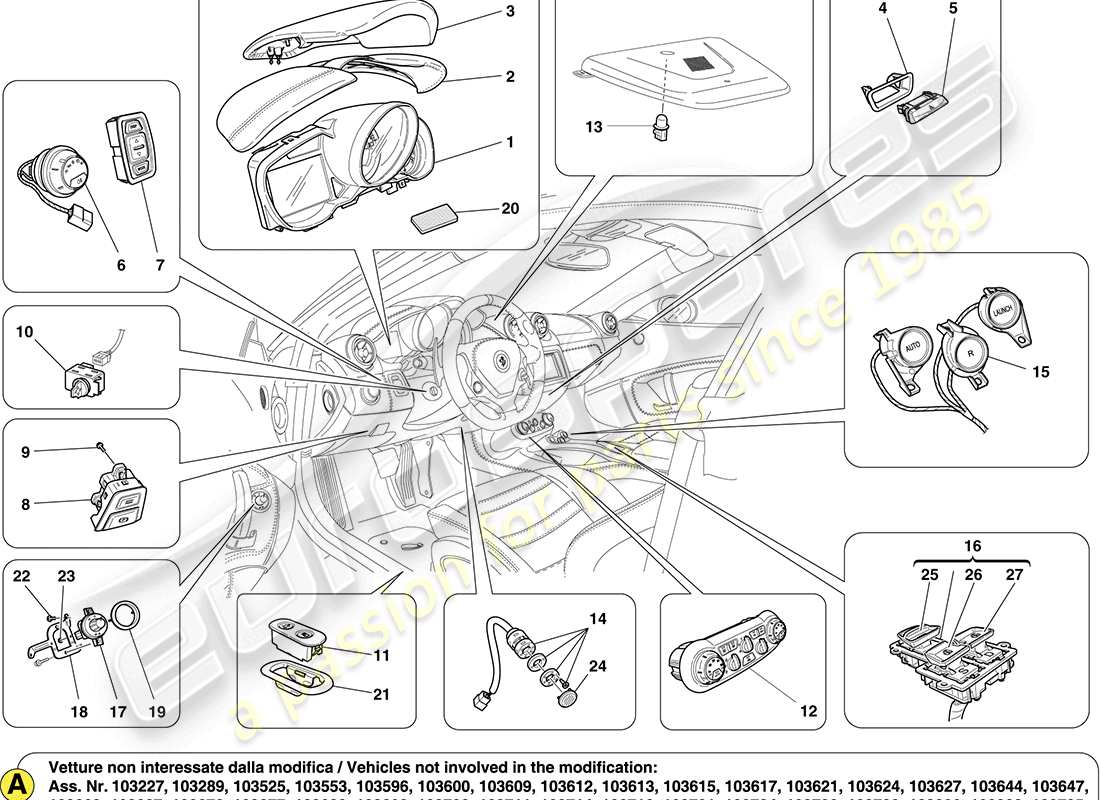 ferrari california (europe) servicios del habitáculo interior diagrama de piezas