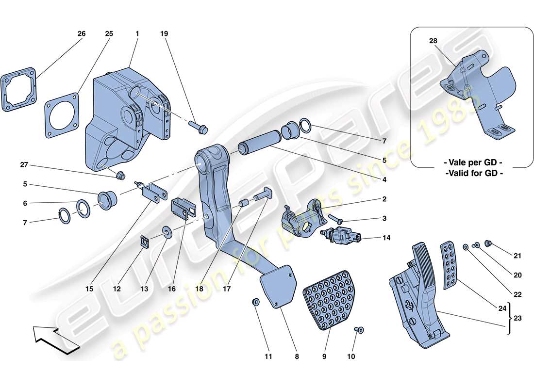 ferrari ff (europe) montaje completo del pedal diagrama de piezas