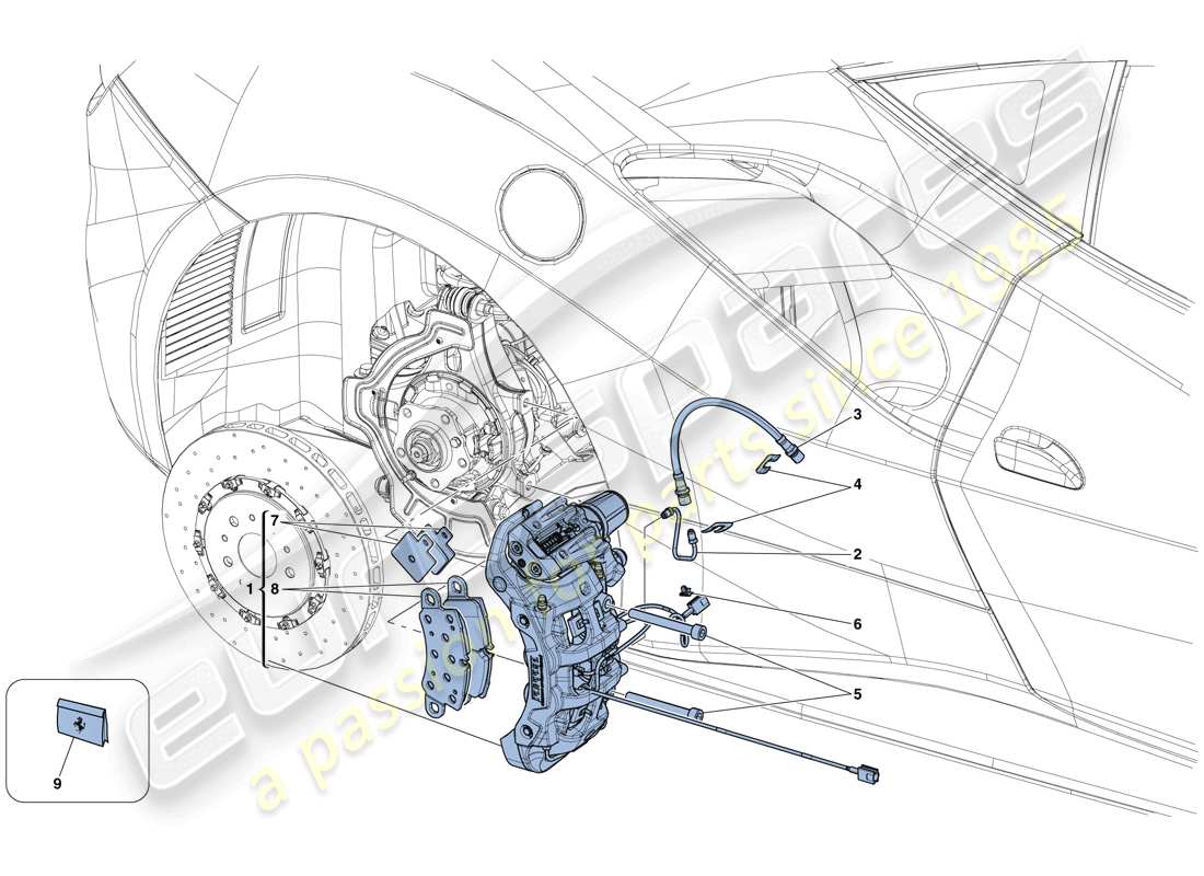 ferrari 488 gtb (rhd) pinzas de freno trasero diagrama de piezas