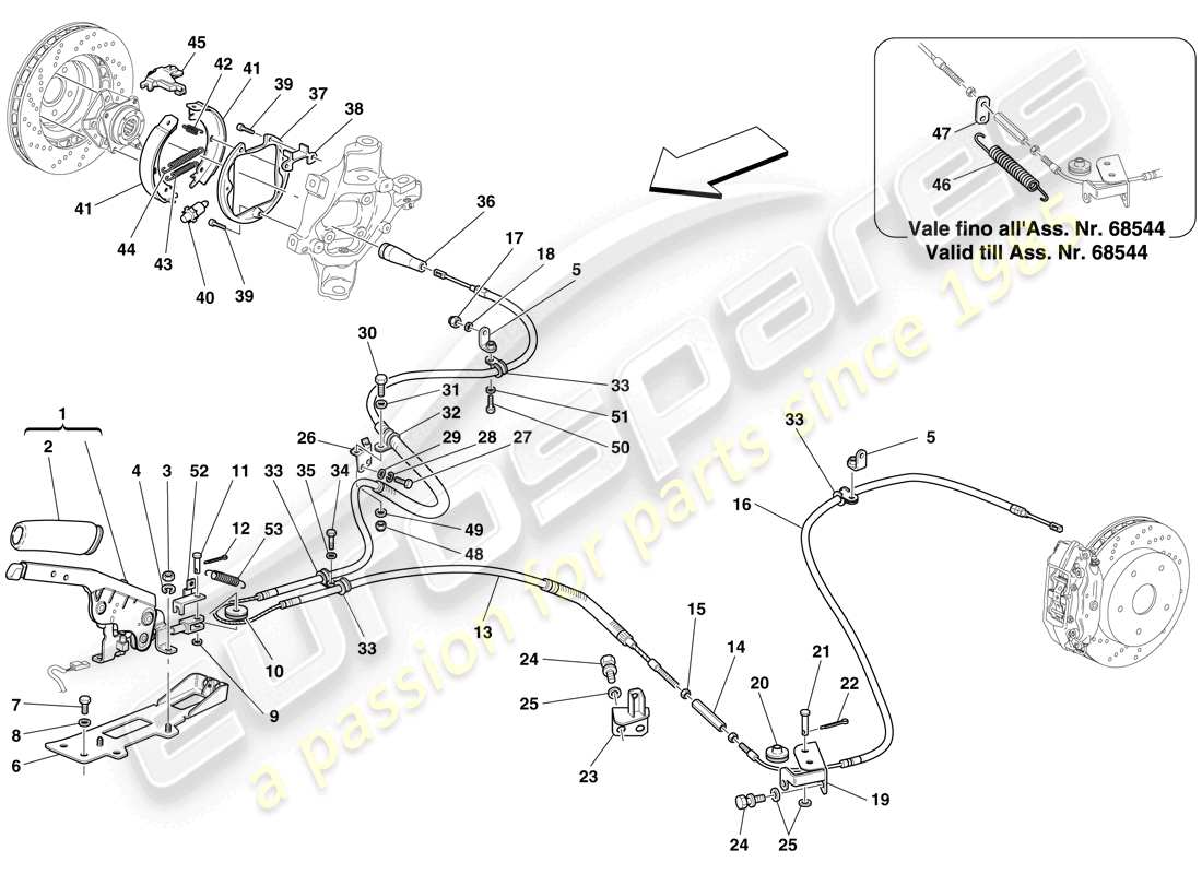 ferrari 599 gtb fiorano (rhd) control del freno de estacionamiento diagrama de piezas