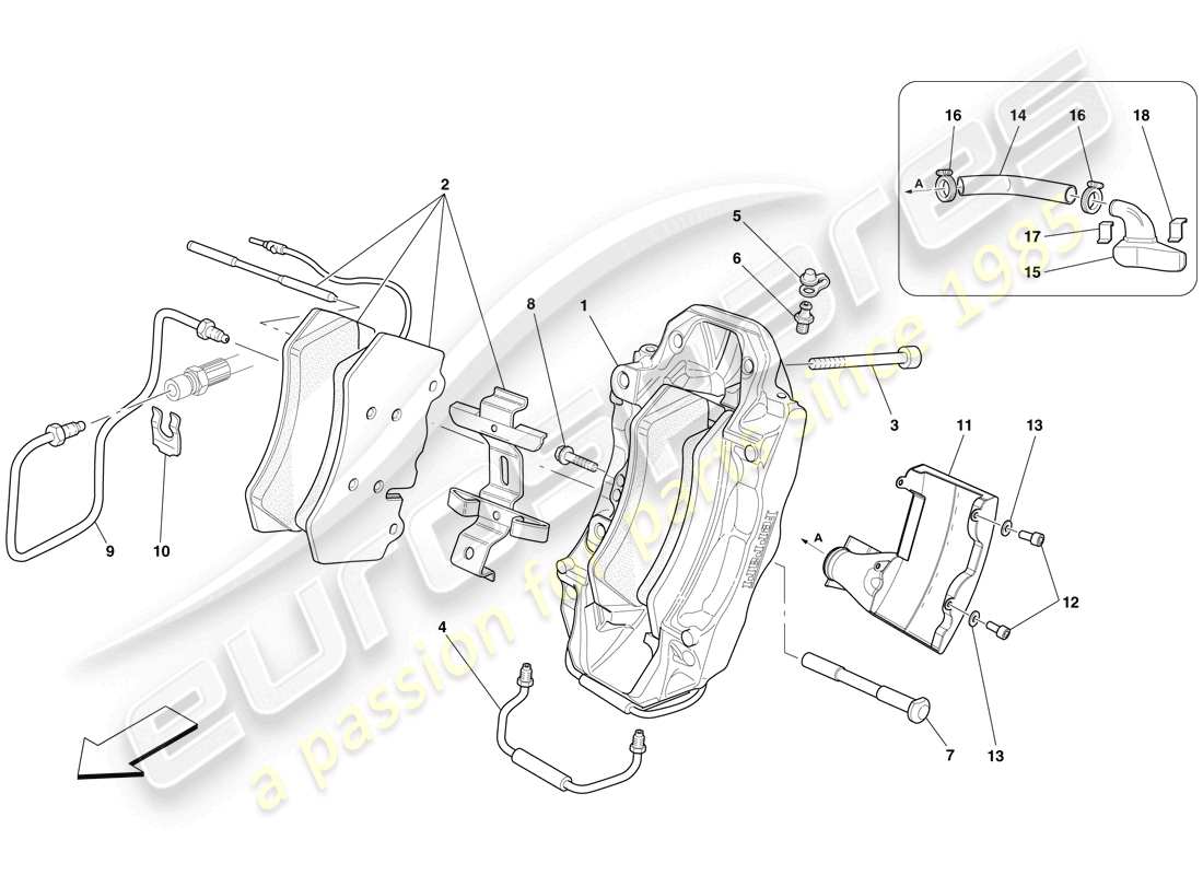 ferrari 599 gto (rhd) pinza de freno delantero diagrama de piezas