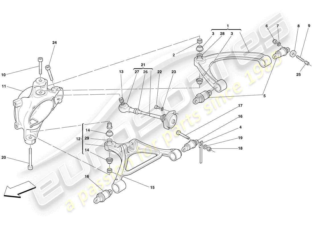 ferrari f430 spider (europe) suspensión trasera - brazos diagrama de piezas