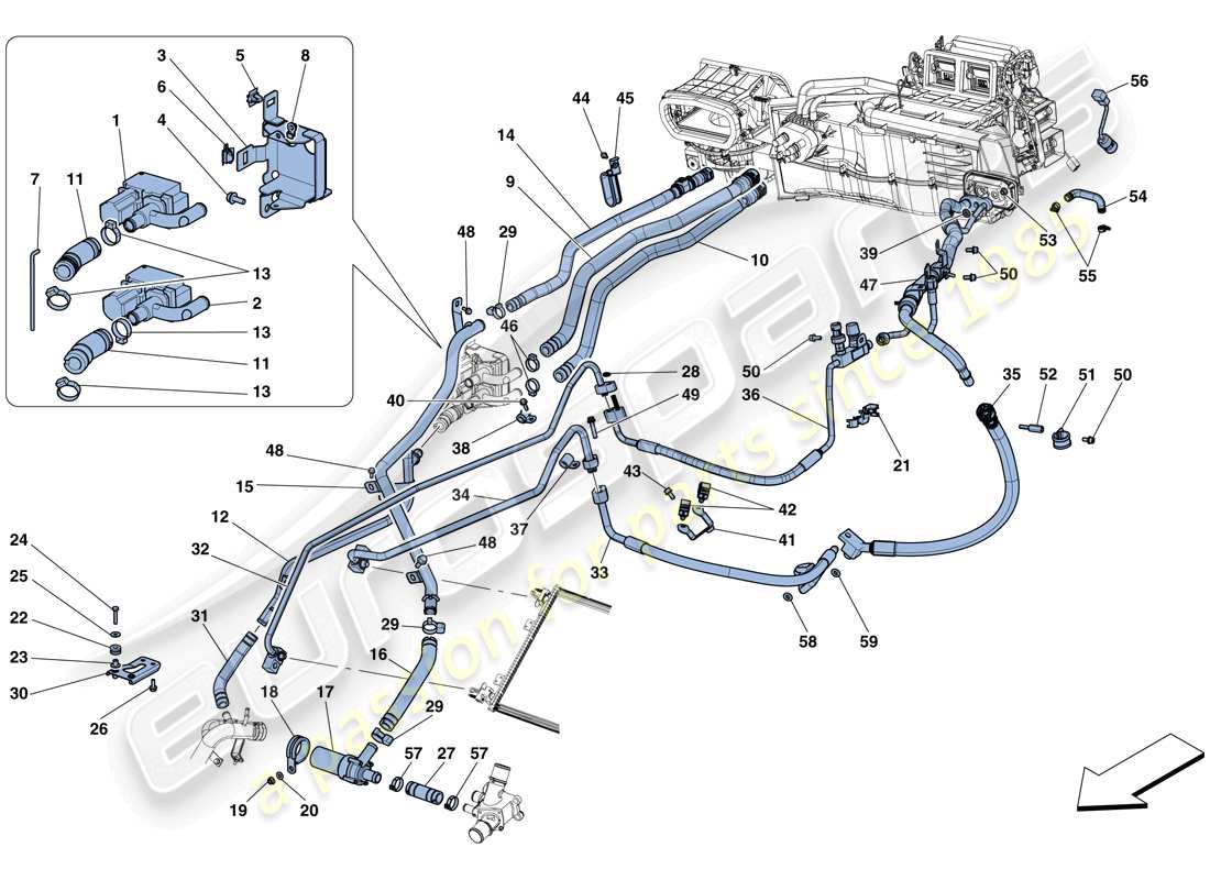 ferrari f12 tdf (usa) sistema de ca: agua y freón diagrama de piezas