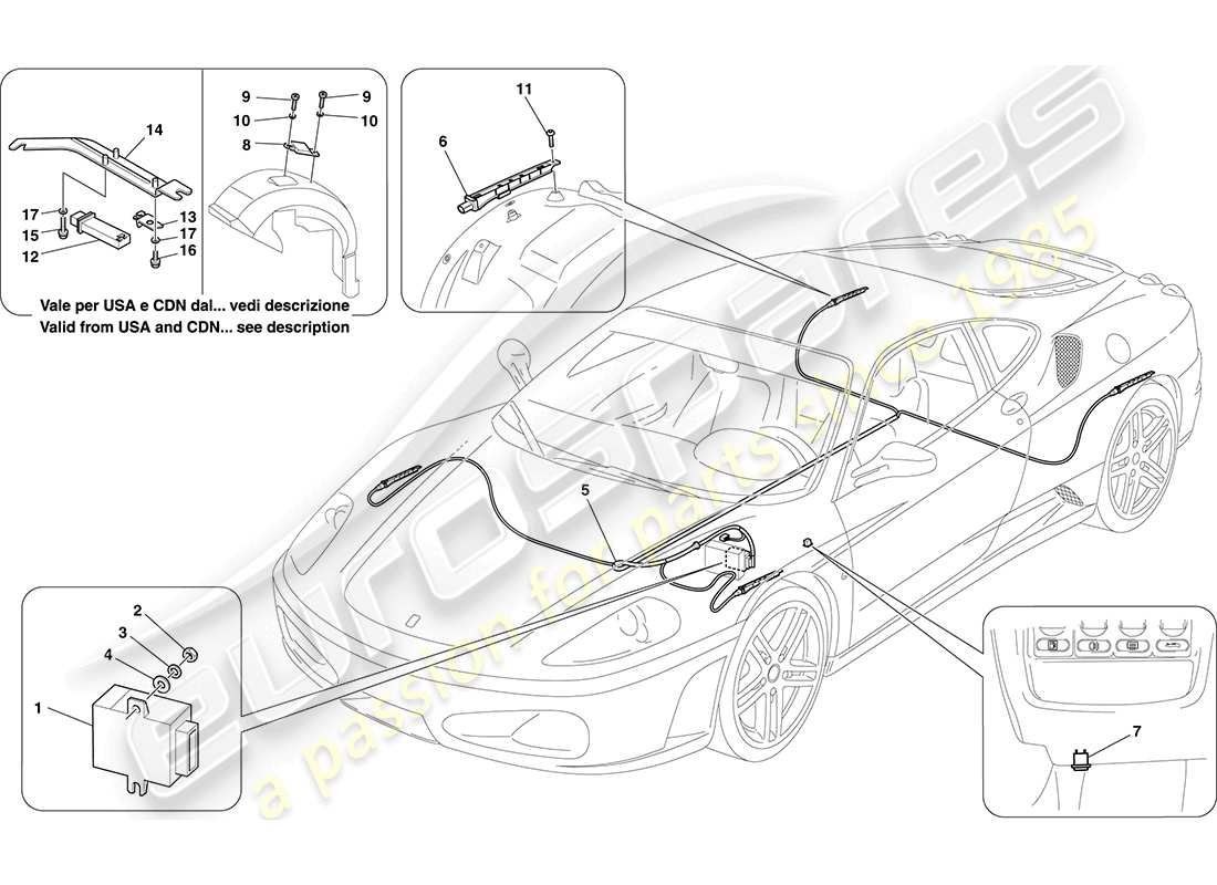 ferrari f430 coupe (rhd) sistema de control de presión de neumáticos diagrama de piezas