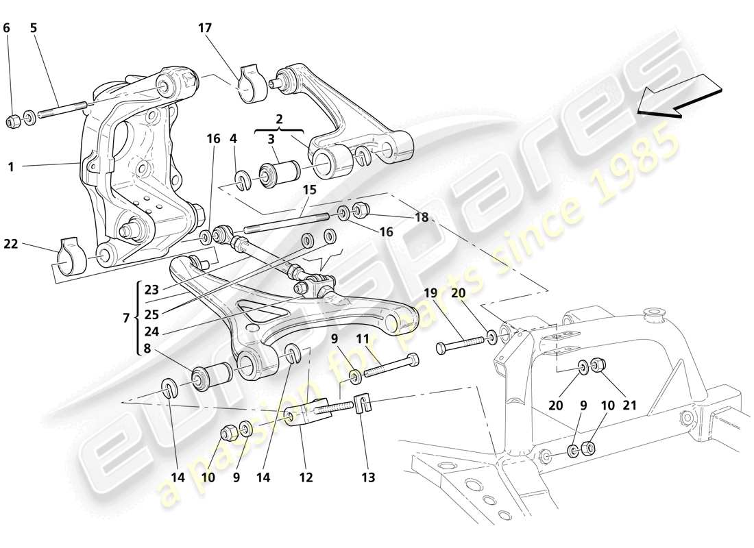maserati trofeo suspensión trasera: horquillas diagrama de piezas