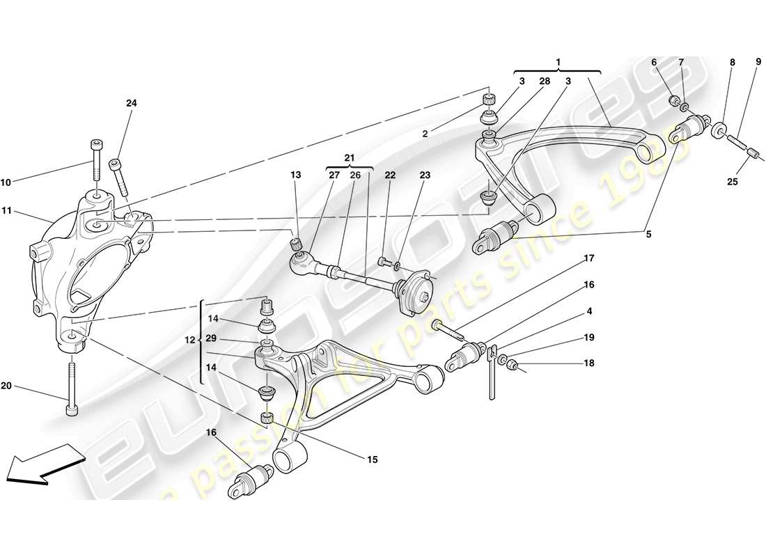 ferrari f430 coupe (rhd) suspensión trasera - brazos diagrama de piezas