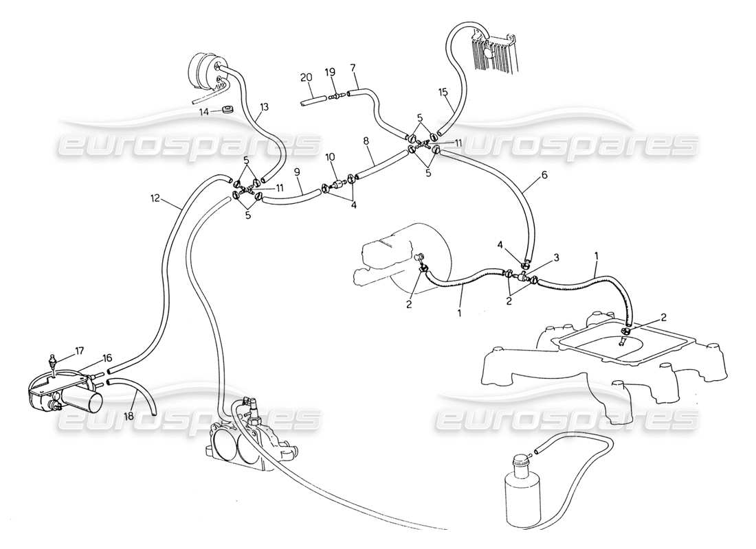 maserati 222 / 222e biturbo diagrama de piezas del sistema de evaporación (dirección derecha con sonda lambda)