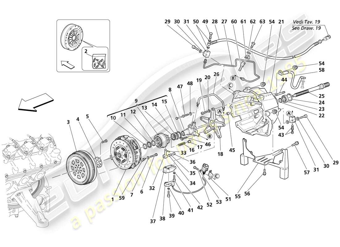 maserati trofeo embrague y controles diagrama de piezas