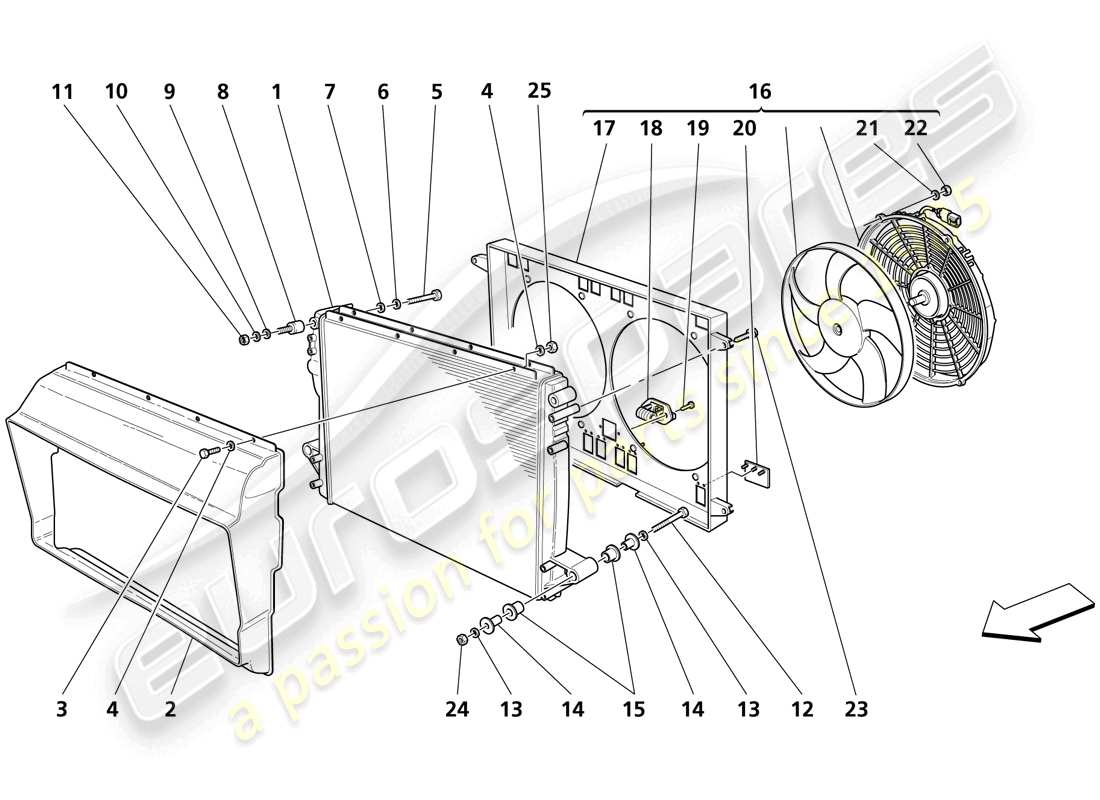 maserati trofeo diagrama de piezas del radiador del sistema de refrigeración