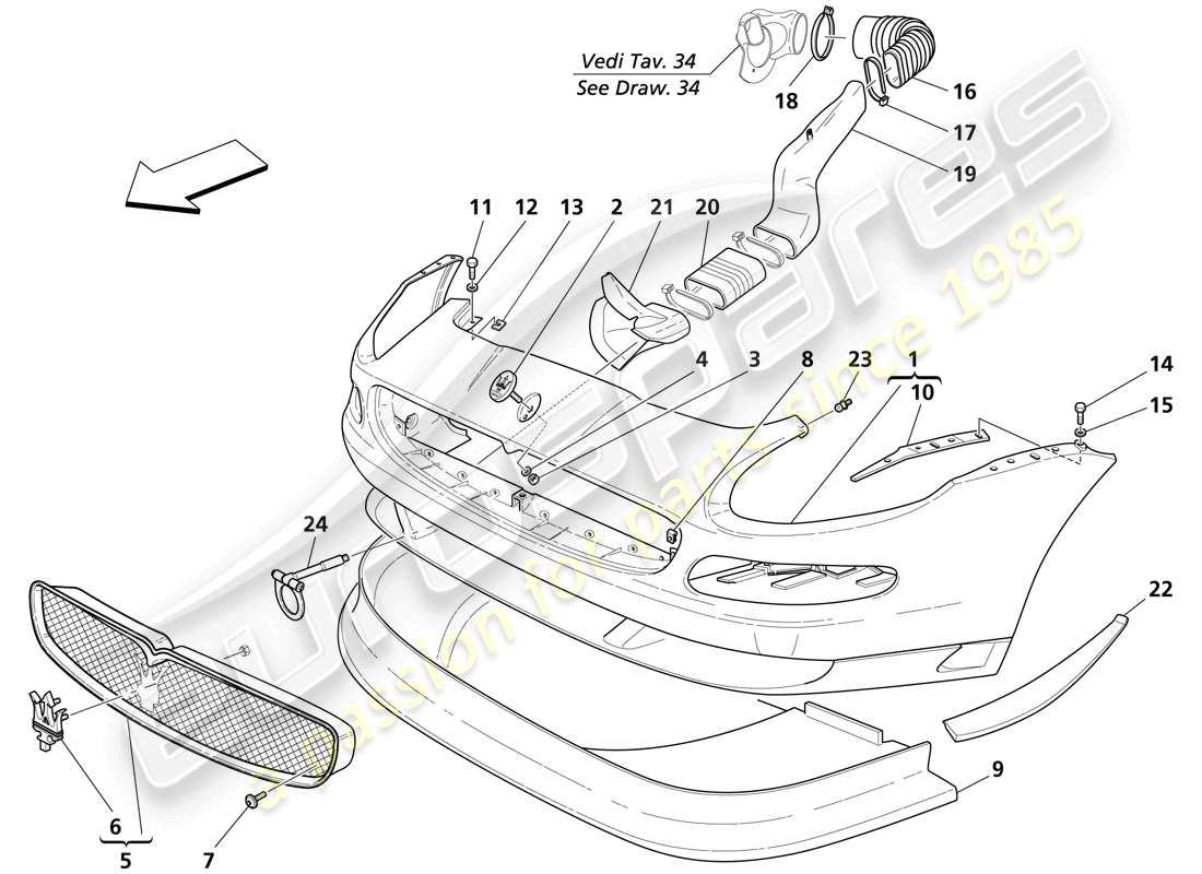 maserati trofeo diagrama de piezas del parachoques delantero