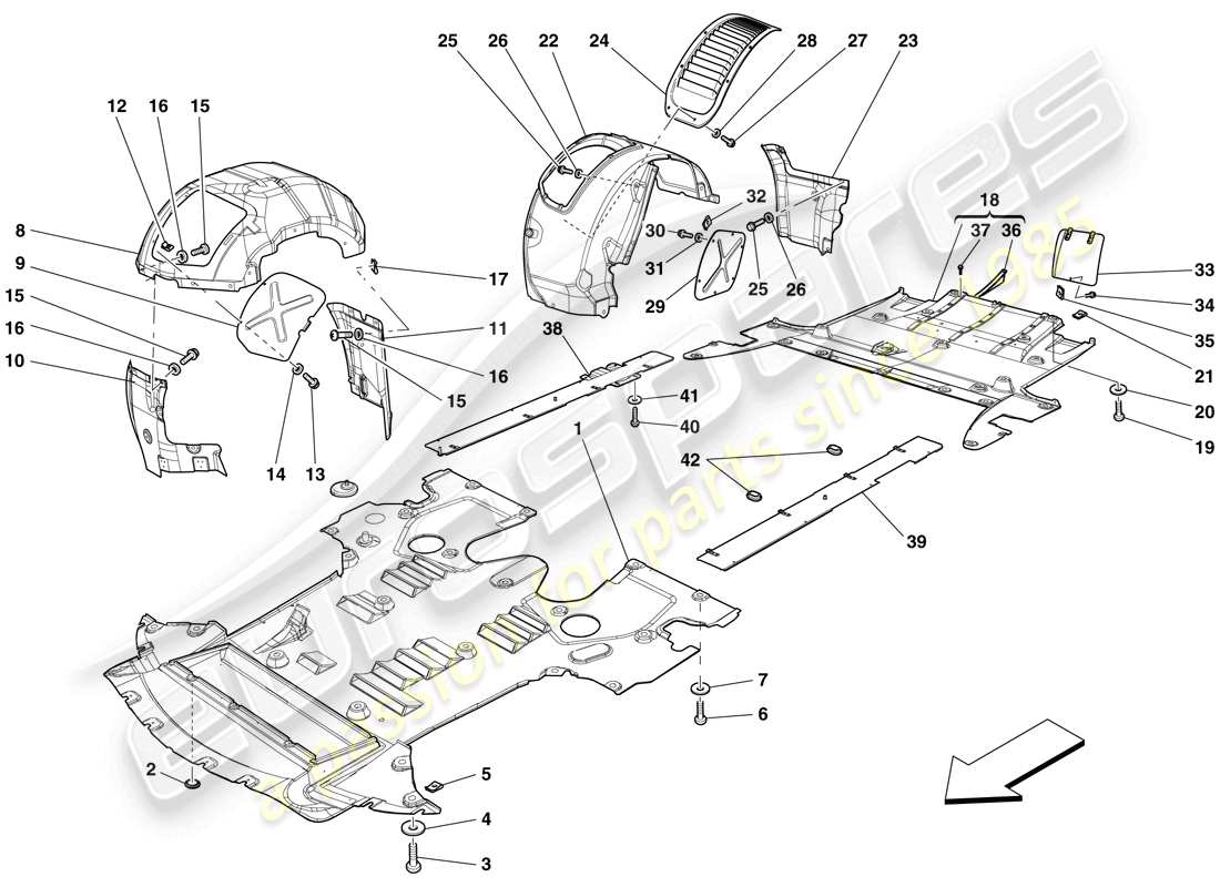 ferrari 599 gto (rhd) plato inferior plano y ruedas diagrama de piezas