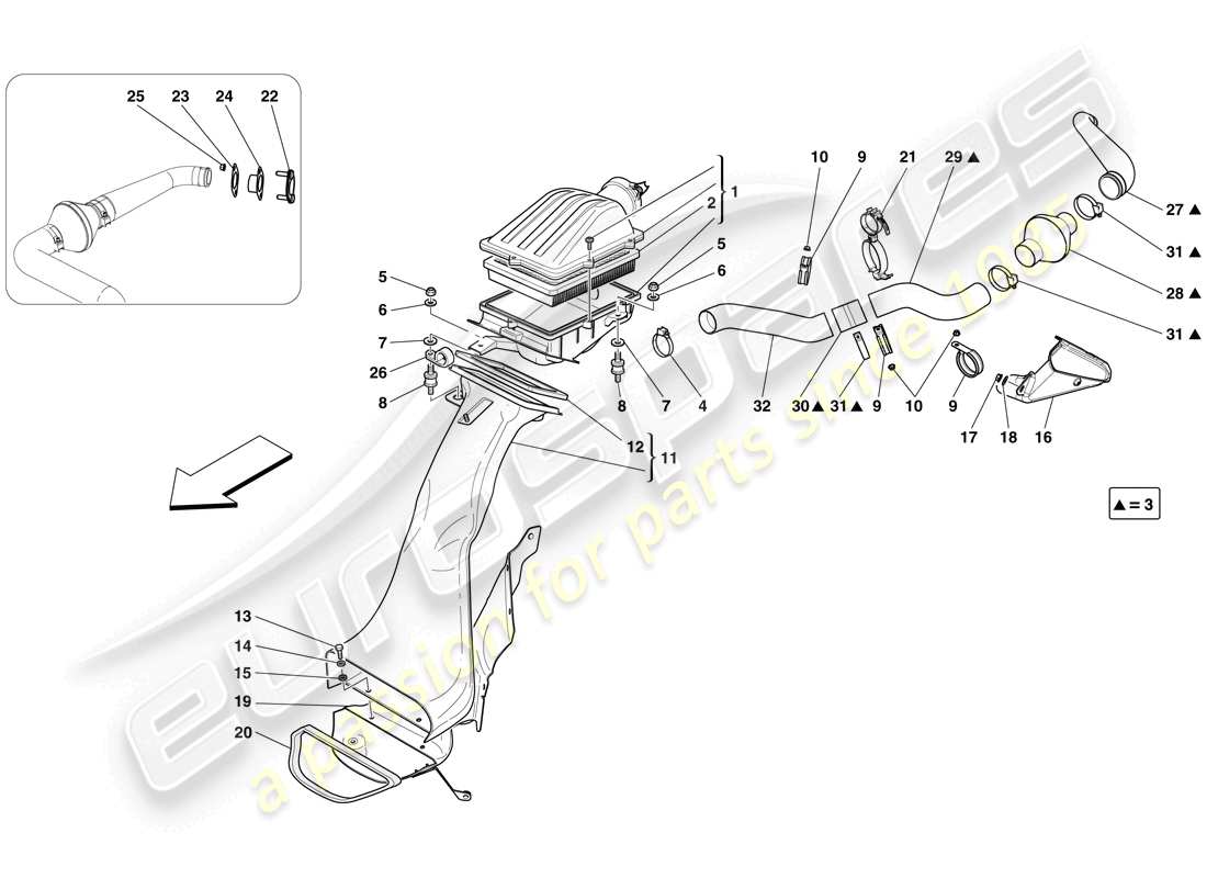 ferrari 599 gto (rhd) toma de aire diagrama de piezas