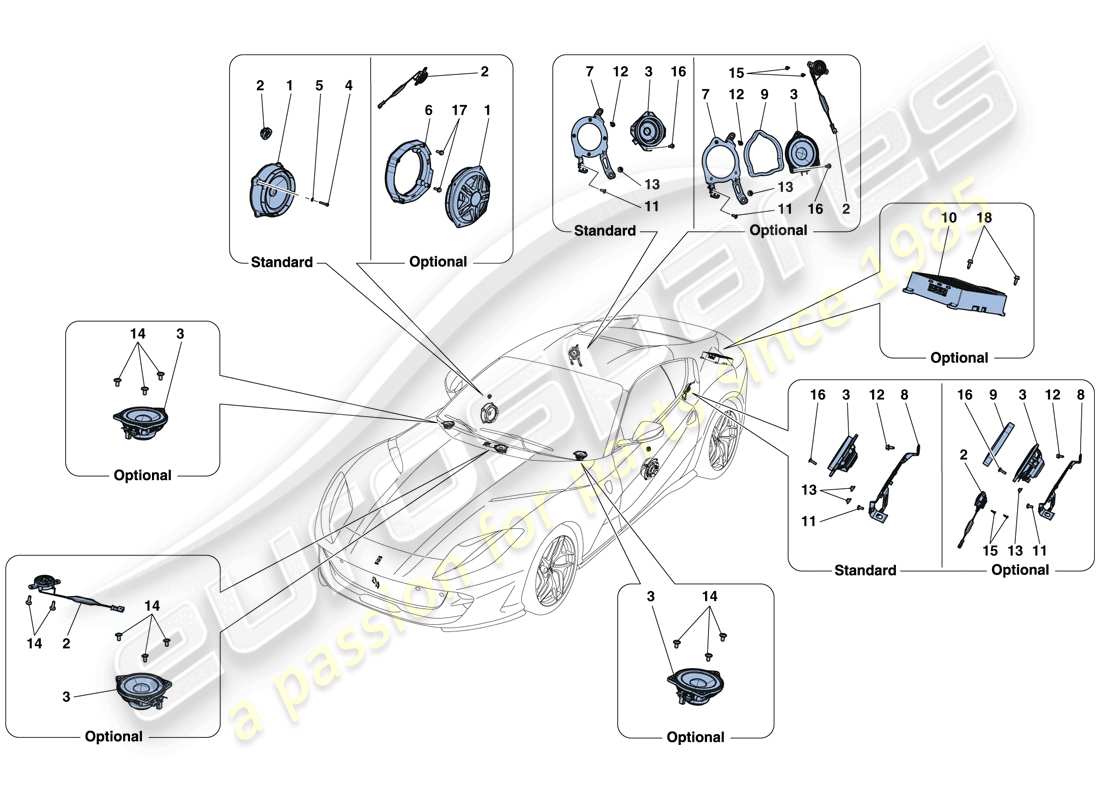 ferrari 812 superfast (europe) sistema de altavoces de audio diagrama de piezas