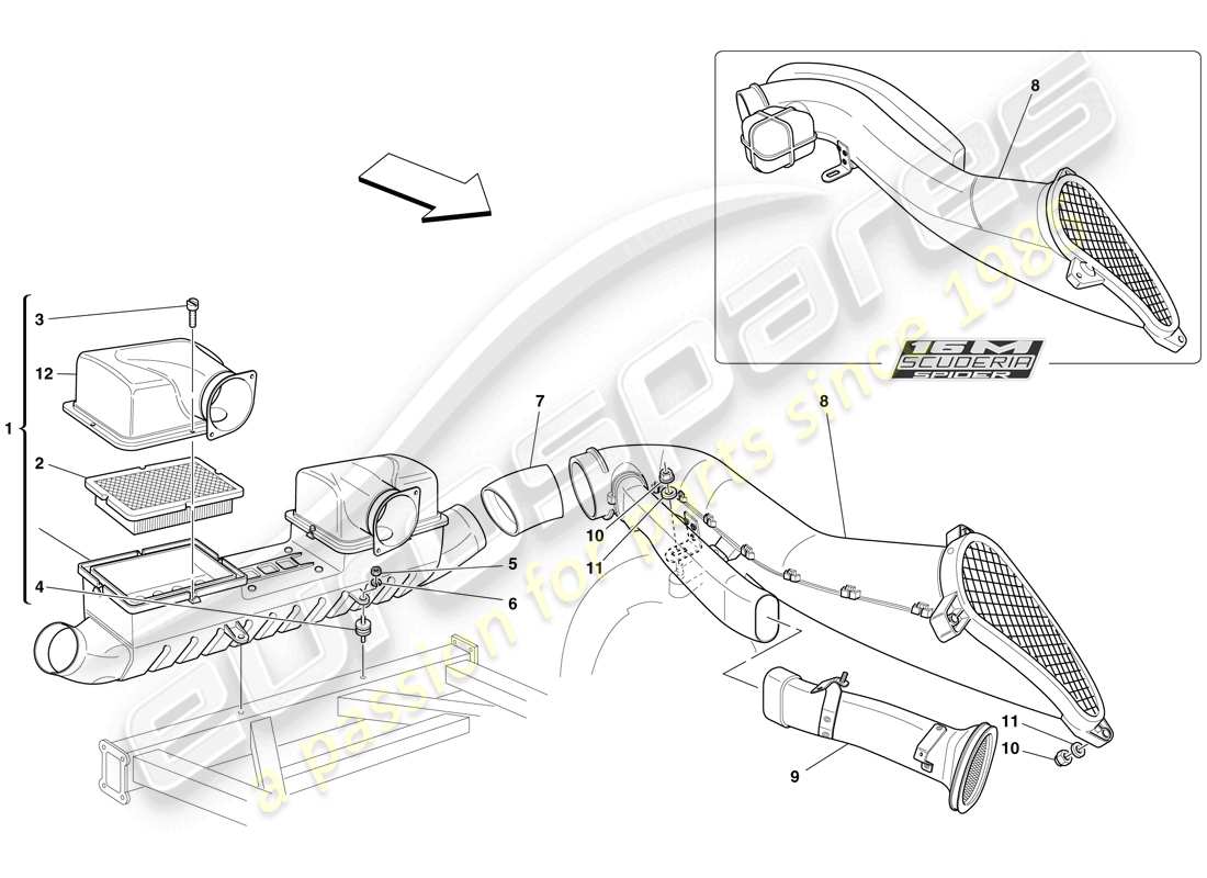 ferrari f430 scuderia spider 16m (rhd) toma de aire diagrama de piezas