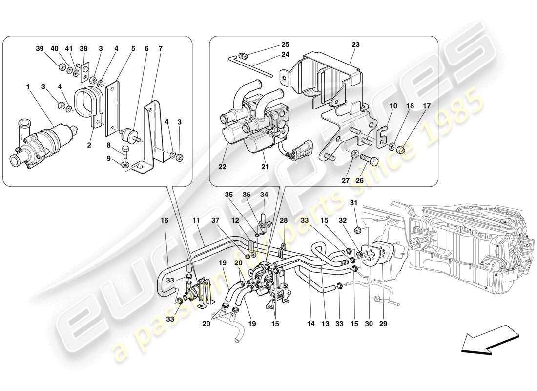 ferrari 599 gtb fiorano (usa) sistema de ca - tuberías de agua diagrama de piezas