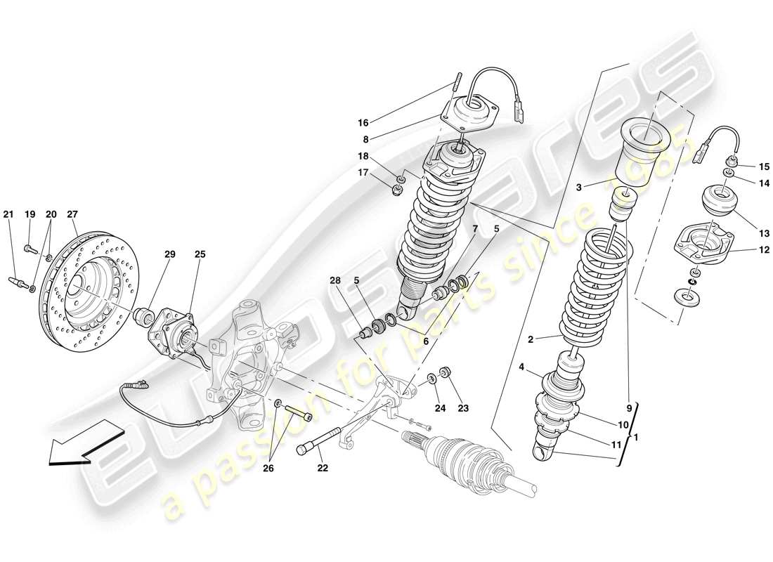 ferrari 612 scaglietti (usa) suspensión trasera - amortiguador y disco de freno diagrama de piezas