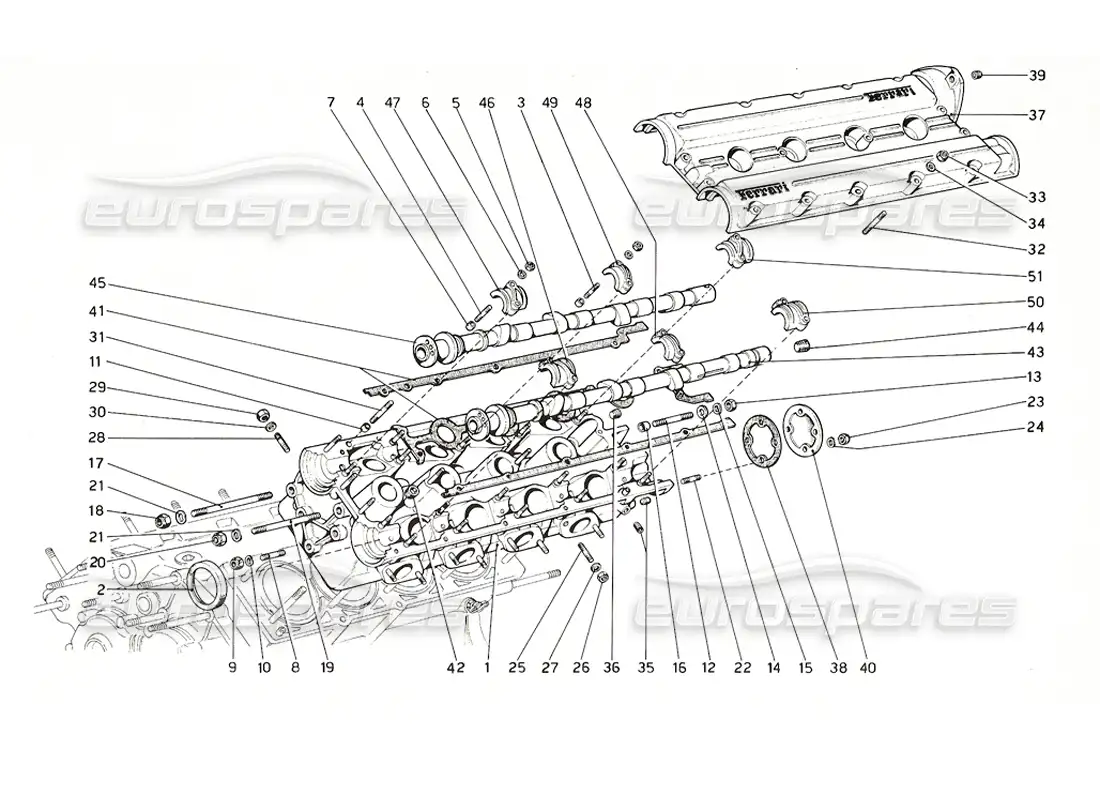 ferrari 308 gt4 dino (1976) culata (izquierda) diagrama de piezas