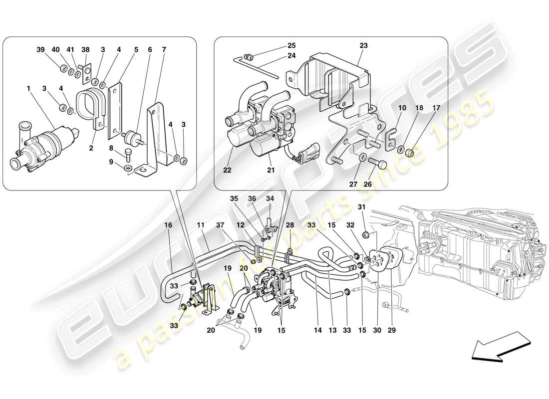 ferrari 599 gtb fiorano (europe) sistema de ca - tuberías de agua diagrama de piezas
