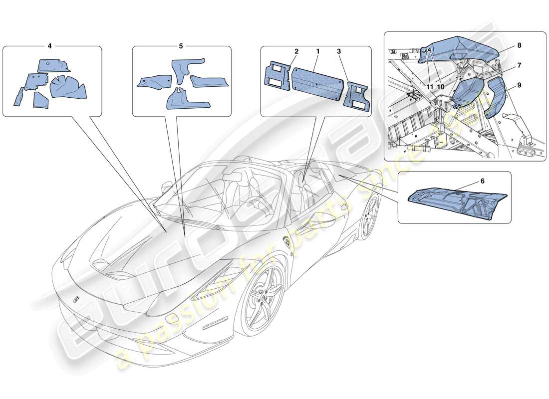 ferrari 458 speciale aperta (usa) diagrama de piezas de aislamiento