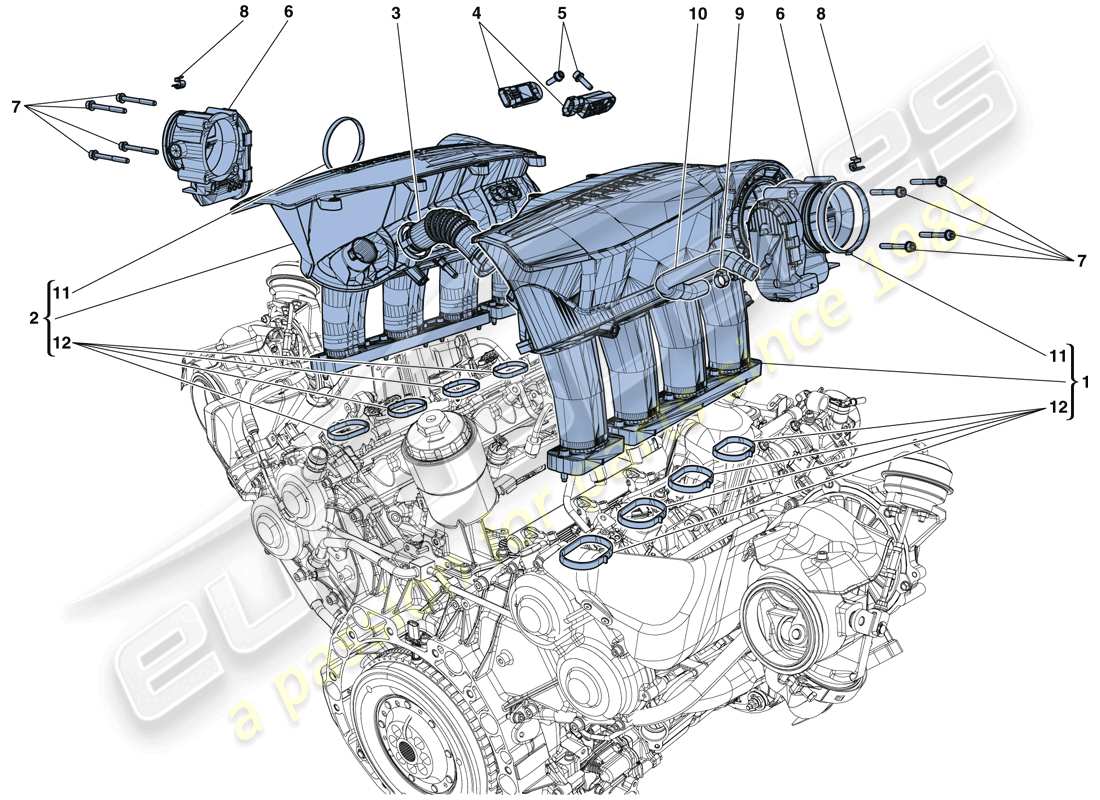 ferrari 488 gtb (rhd) colector de admisión diagrama de piezas