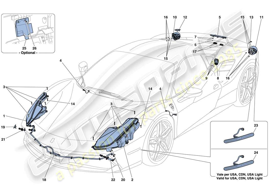 ferrari 488 gtb (rhd) faros y luces traseras diagrama de piezas