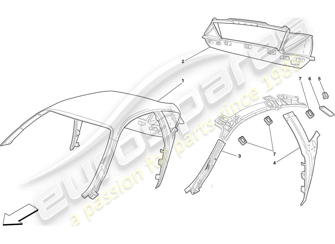 ferrari f430 coupe (rhd) estructura del tejado diagrama de piezas